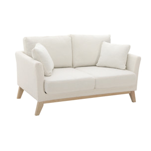 Canapé scandinave déhoussable 2 places en tissu effet laine bouclée blanc cassé et bois clair OSLO