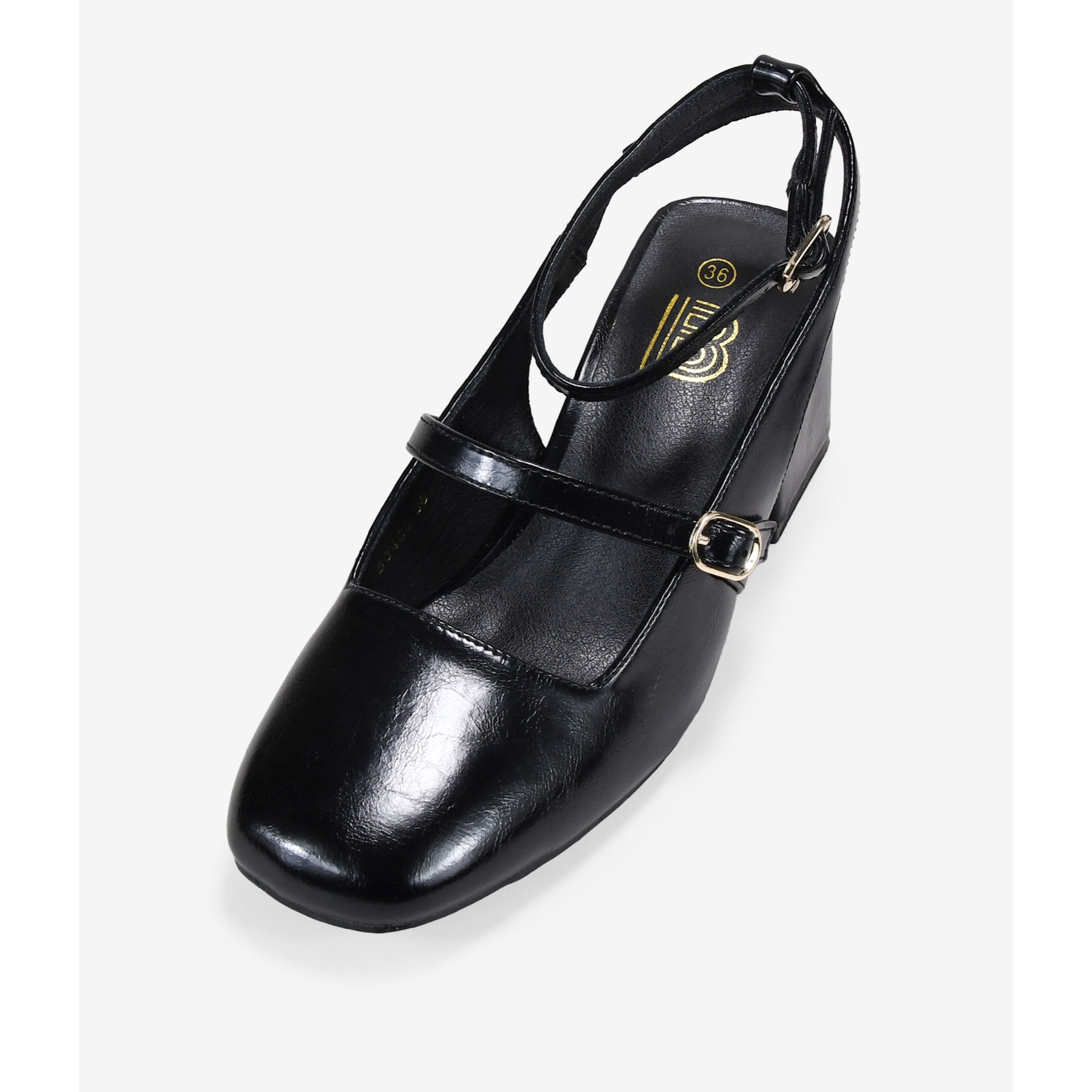 Zapatos Mary jane negros destalonados con hebillas