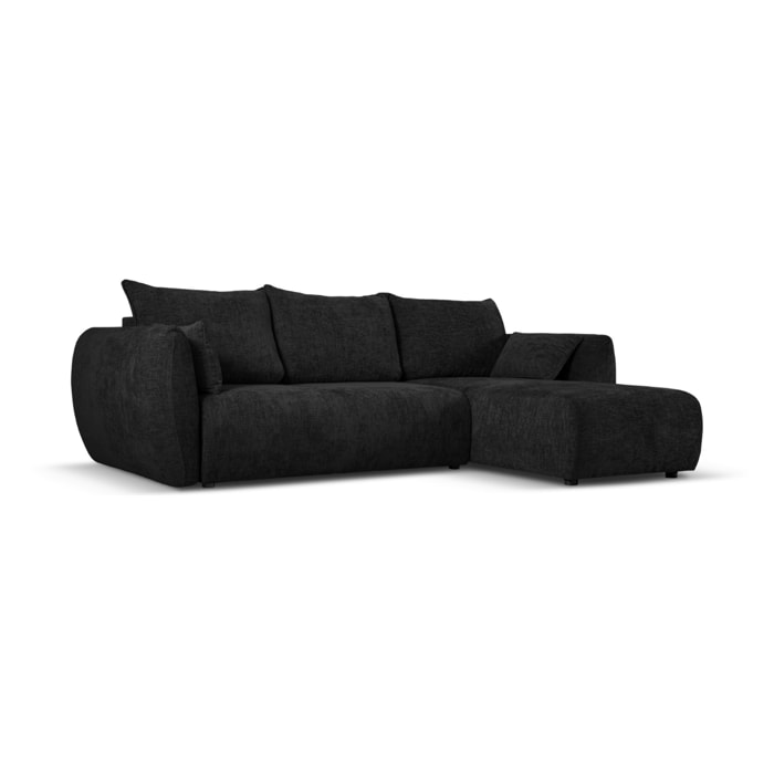 Canapé d'angle droit convertible avec coffre de rangement "Matera" 4 places en chenille noir