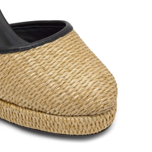 Alpargata de cuña Cass en napa y rafia con cierre de pulsera