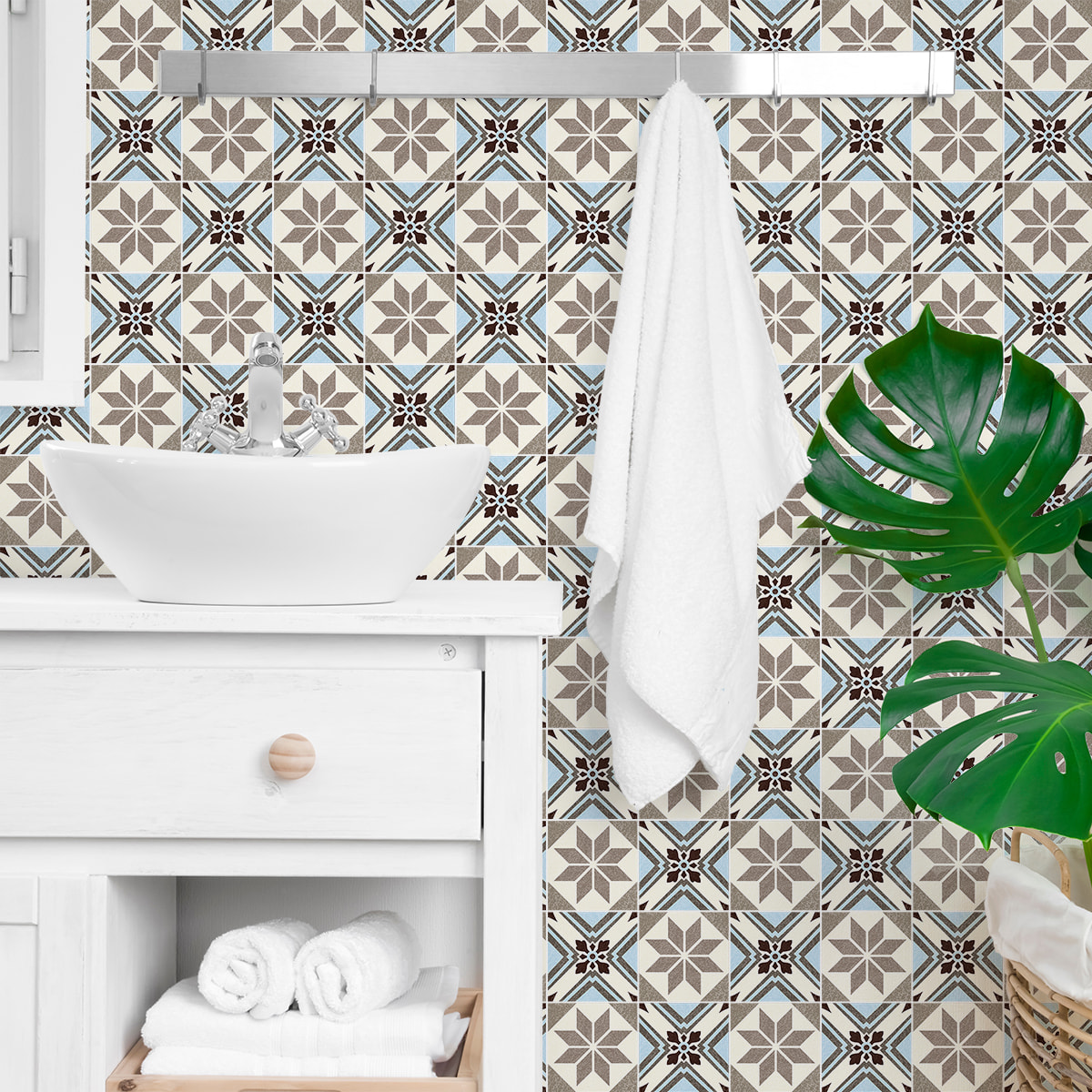 Stickers muraux - Sticker Mural Carrelage adhésif Cuisine Salle de Bain - 30 STICKERS CARREAUX DE CIMENT AUTHENTIQUES LORIS