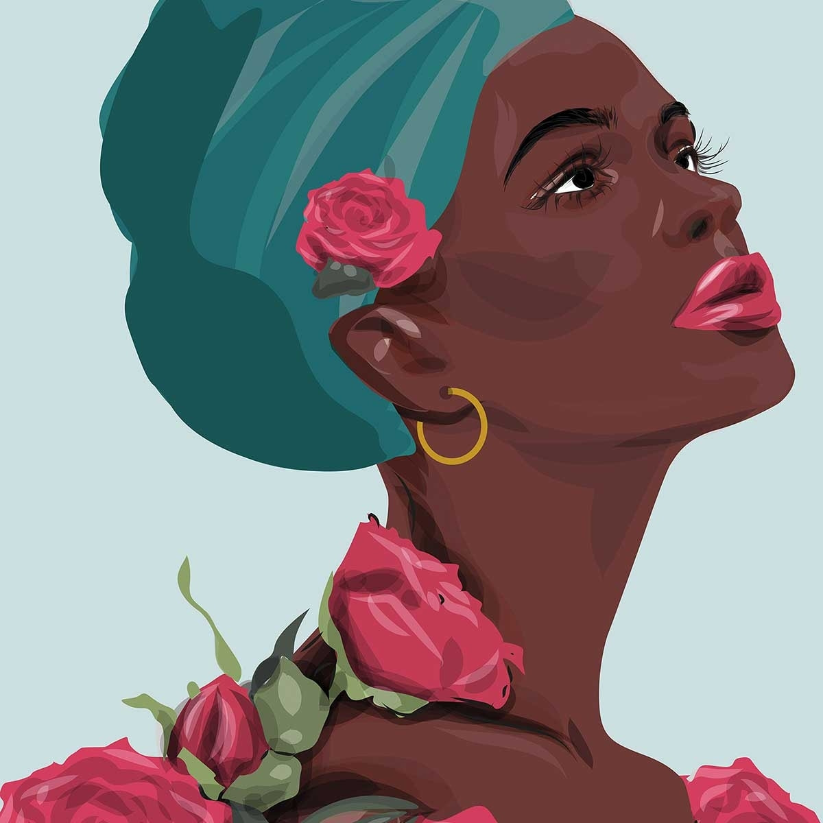 Affiche mode La femme aux roses Affiche sous cadre bois