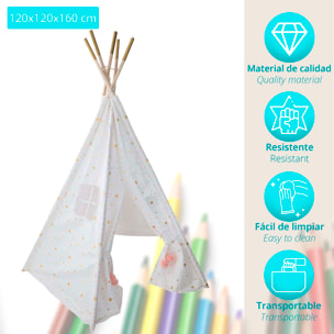 Tipi  alta gama Altura 160 cm Blanco con estrellas rosa y oro