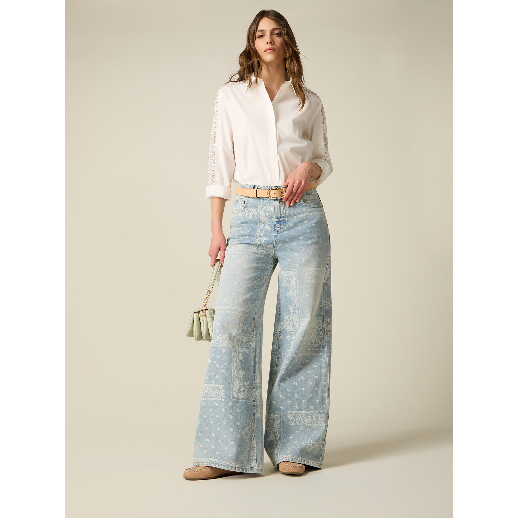 Oltre - Jeans palazzo en denim estampados - Light - blue