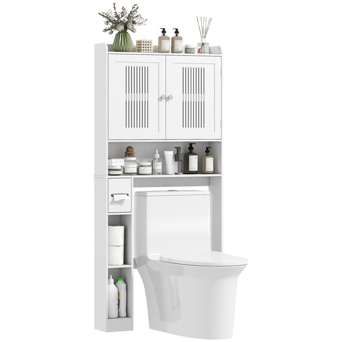 Estantería sobre Inodoro Mueble sobre Inodoro con Estante Ajustable 2 Puertas Soporte para Papel Higiénico y Estantes Abiertos Ahorra Espacio Armario para lavadora para Baño Blanco