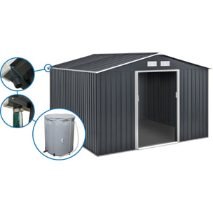 Abri de jardin métal - "Vegas"- 12.98 m² avec gouttière et récupérateur d'eau - "Vegas" - Gris