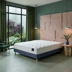 Ensemble matelas ressorts ensachés SÉLÉNÉ 2, accueil latex, H26 cm, sommier bleu