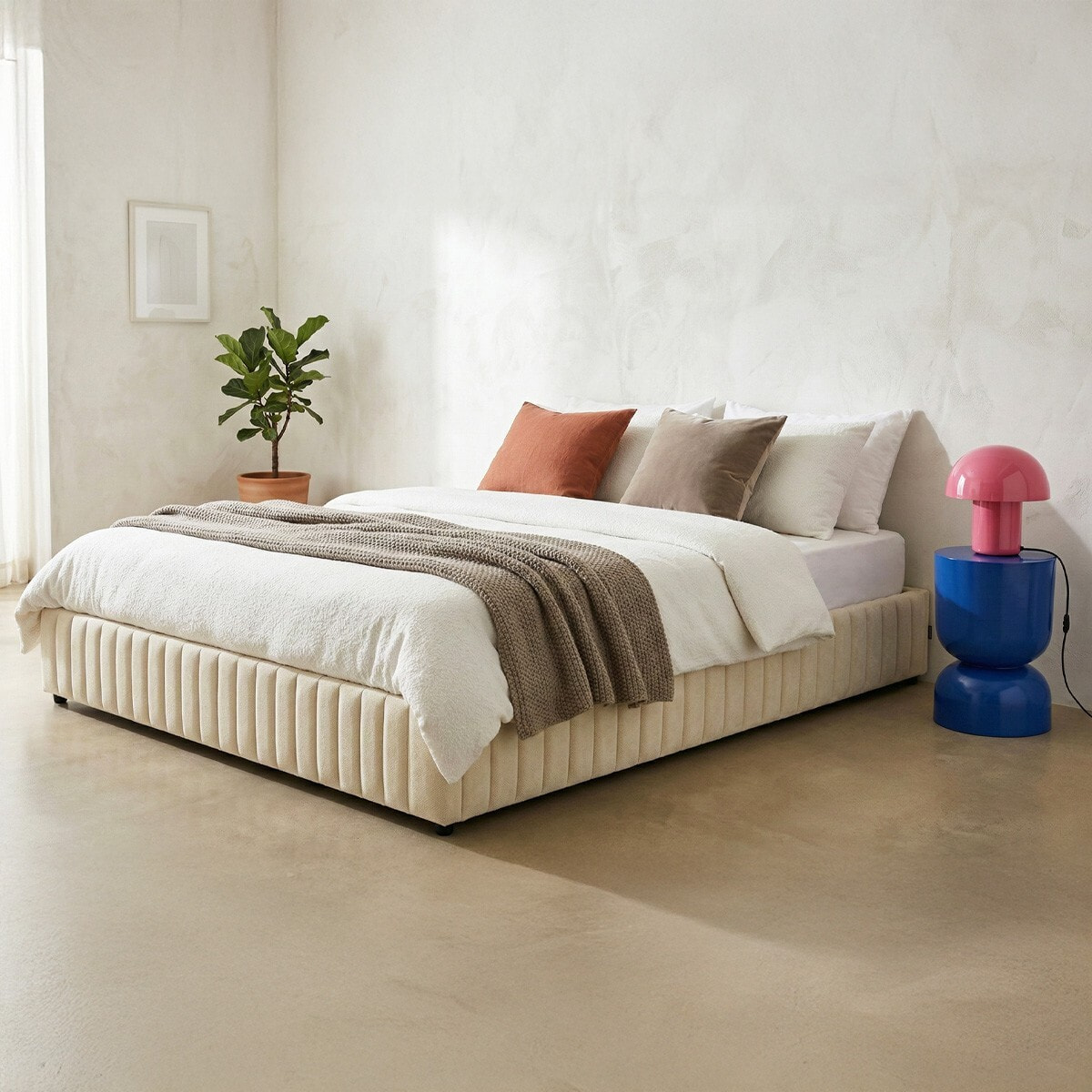 Lit coffre adulte en tissu chenille - BALTO