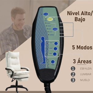Vinsetto Silla de Oficina Ejecutiva con Masaje, Silla de Escritorio Ergonómica con Altura Ajustable, Respaldo Reclinable, Reposapiés, Mando con Cable, Giratoria 360°, Crema