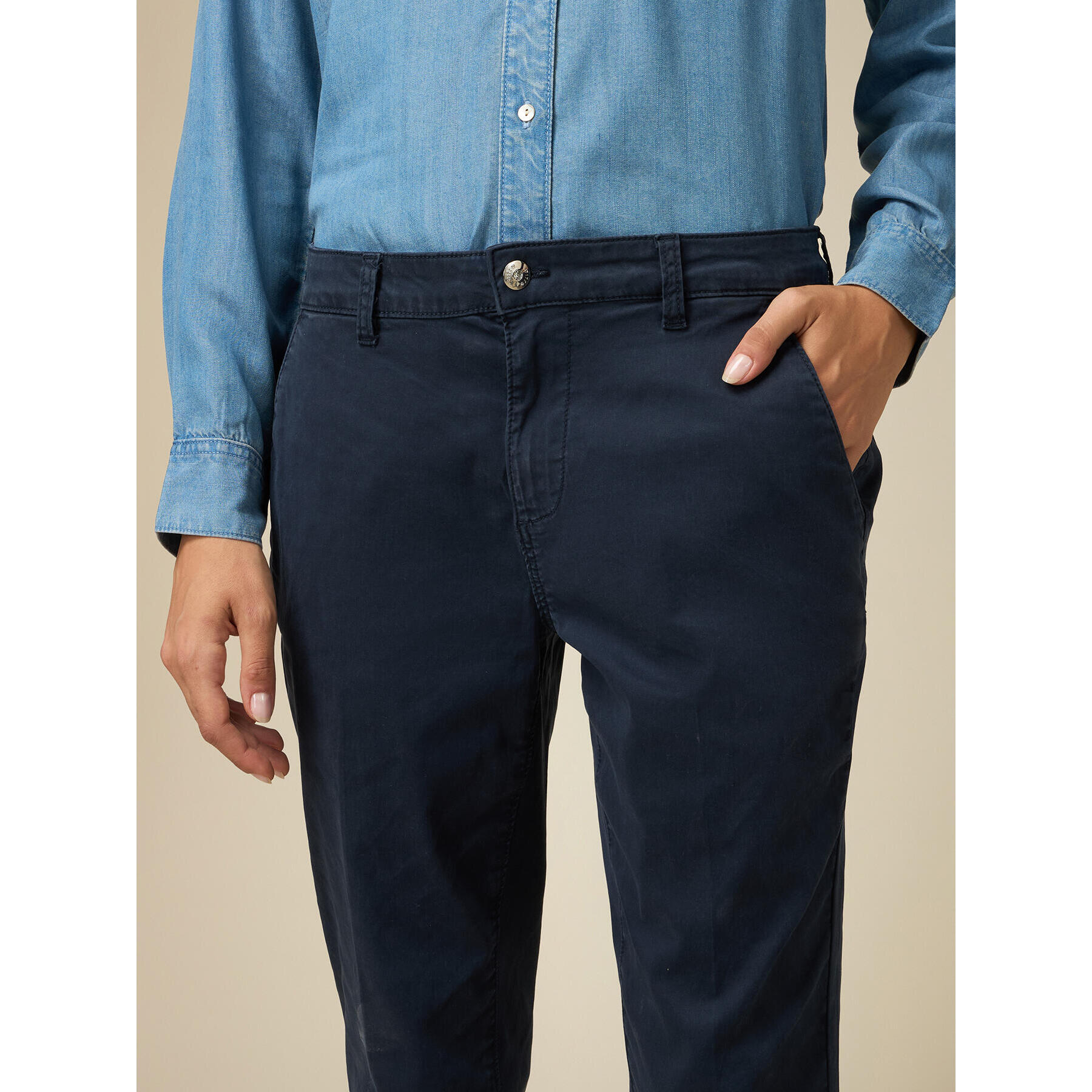 Oltre - Pantalón chinos con mezcla de tencel - Azul