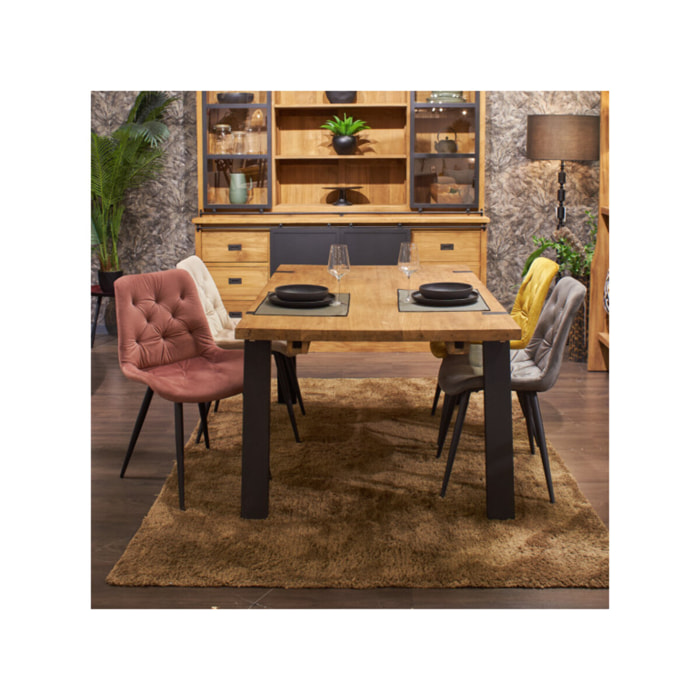 Chaise design en velours capitonné pieds métal noir - ANNA