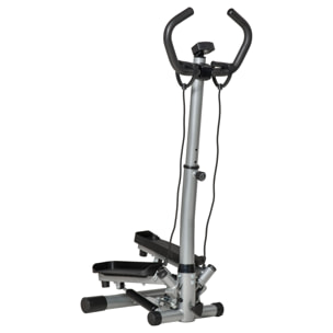 Máquina de Step Stepper Fitness con Manillar Altura Ajustable Pantalla LCD Cintas y Pedales Antideslizantes Equipo de Ejercicio para Gimnasio en Casa 55x53x118-128 cm Plata