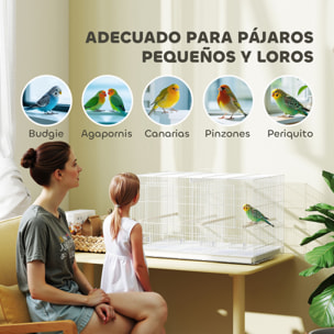 Jaula para Pájaros con Divisor Pajarera con 4 Comederos 4 Perchas y Bandeja Extraíble Jaula para Loros Canarios Periquitos 76x46x46 cm Blanco