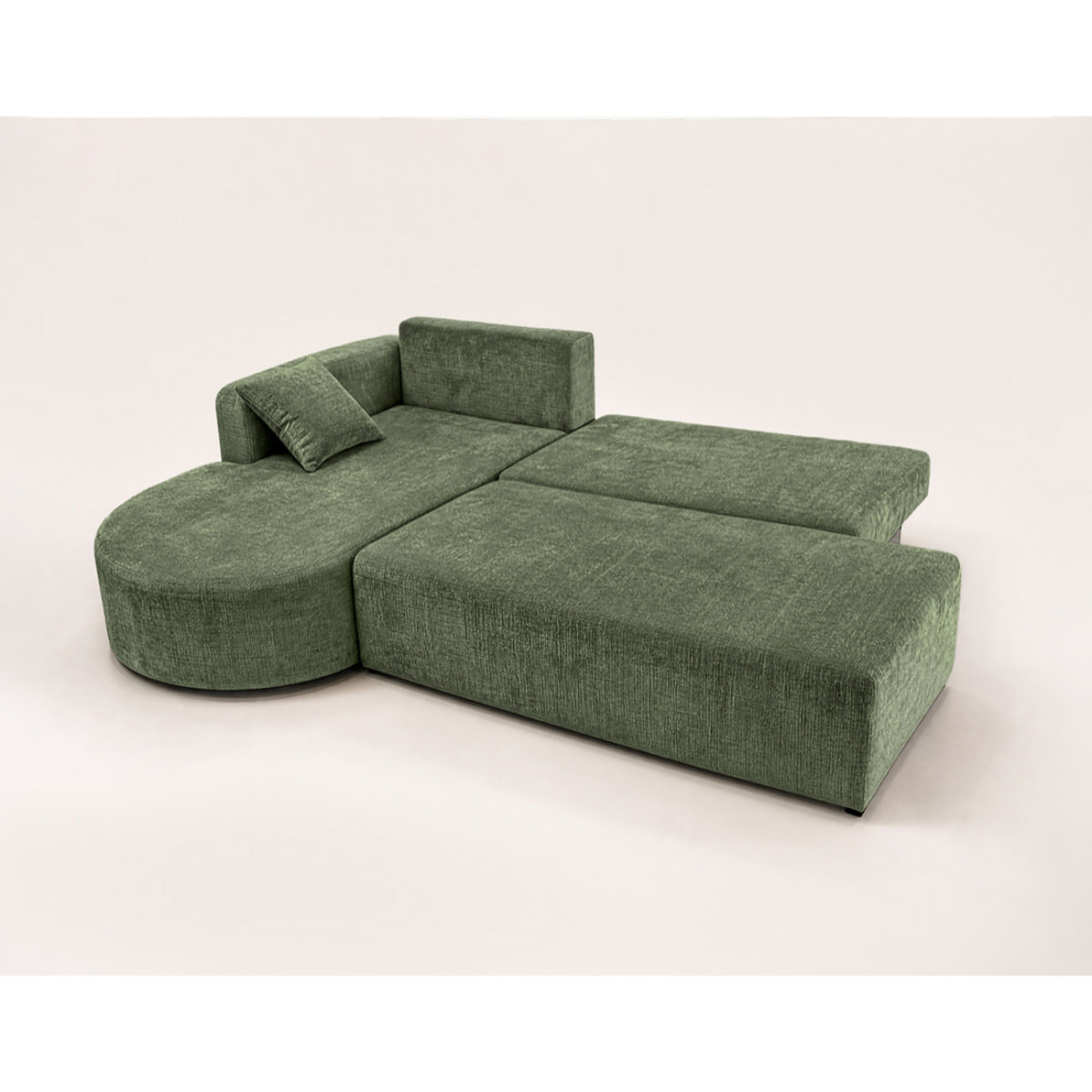 Miro - Canapé d'angle gauche 4 places convertible avec coffre en velours texturé - Vert sauge