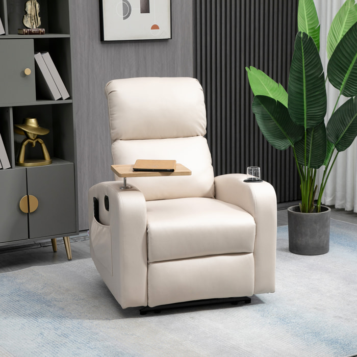 Fauteuil de massage inclinable avec repose-pied télécommande revêtement synthétique tissu beige