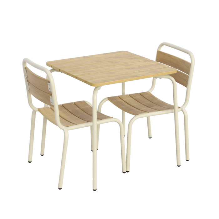 Table de jardin enfant acier et décor bois + 2 assises SUZIE 2 PLACES