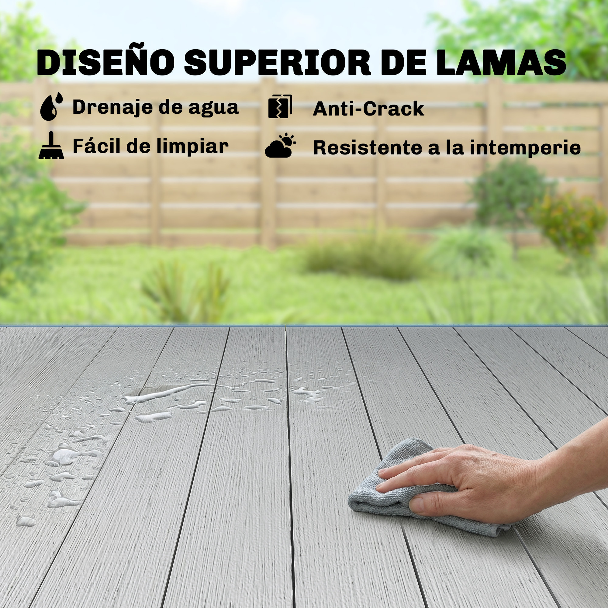 Mesa de Comedor de Jardín Rectangular, Mesa de Terraza Exterior 140x90x74 cm, con Estructura de Acero y Encimera Desmontable de WPC de Listones, Carga 50 kg, para Patio, Balcón, Gris