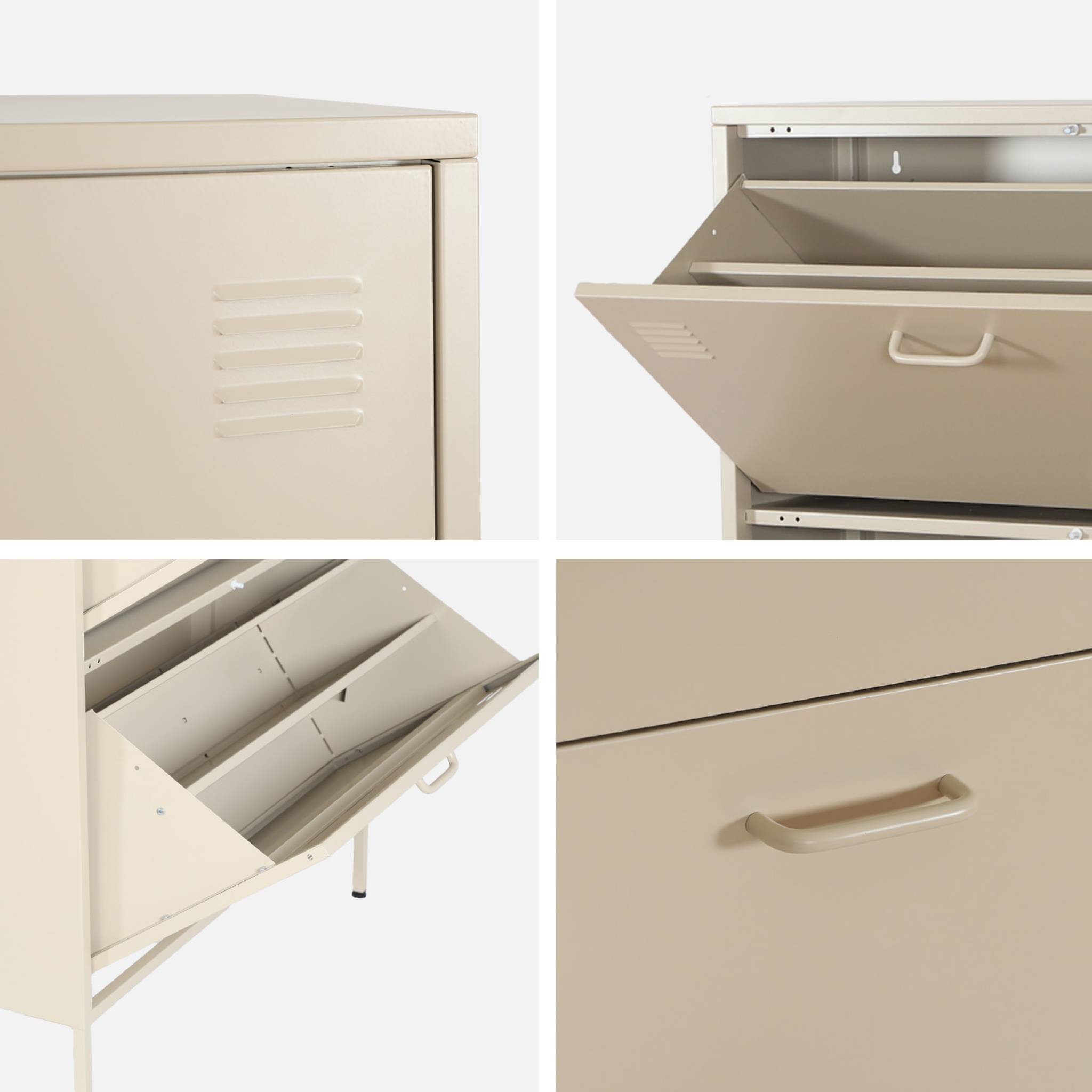 Meuble à chaussures industriel métal crème 3 tiroirs - 80 x 29 x 132.5 cm - Alabama