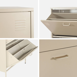 Meuble à chaussures industriel métal crème 3 tiroirs - 80 x 29 x 132.5 cm - Alabama