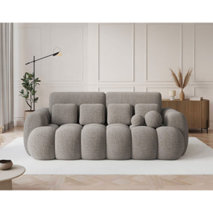 Dorian - Canapé droit 3 places convertible avec coffre en tissu bouclette - Taupe