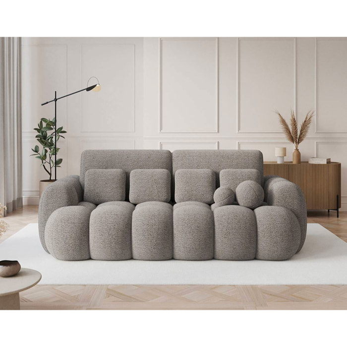Dorian - Canapé droit 3 places convertible avec coffre en tissu bouclette - Taupe
