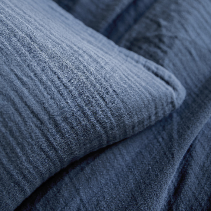 Taie d'oreiller unie en gaze de coton, TENDRESSE, Bleu de Chine