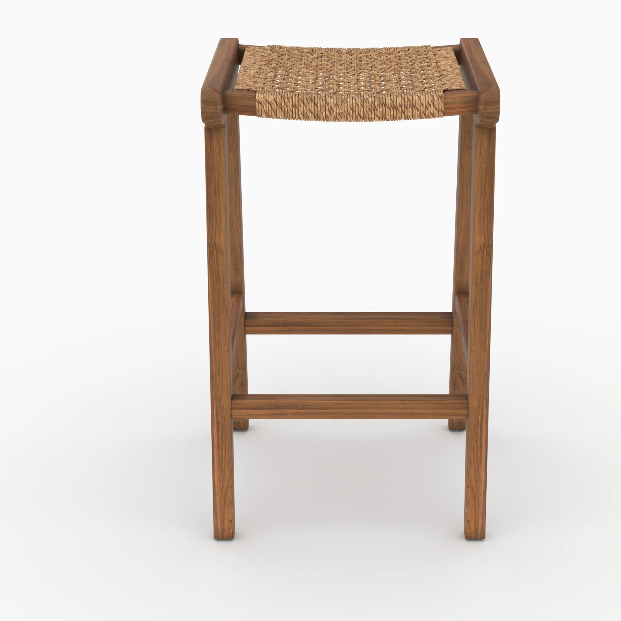 Tabouret pour îlot central 66 cm en teck vernis et tissage synthétique - Omaha