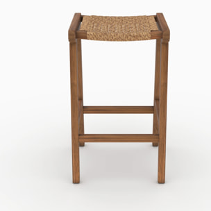 Tabouret pour îlot central 66 cm en teck vernis et tissage synthétique - Omaha