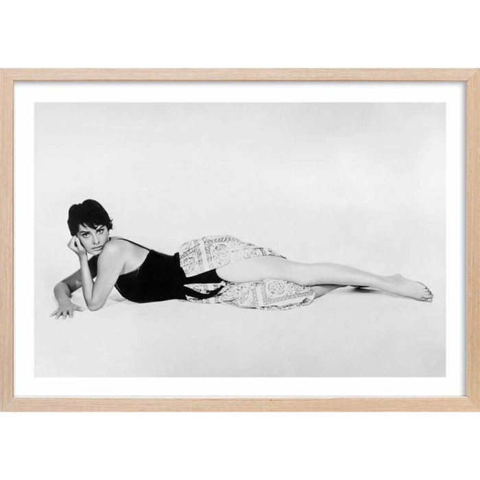 Affiche photo iconiques - Sophia Loren -La péniche du bonheur, 1958 Affiche + cadre en bois - Chêne