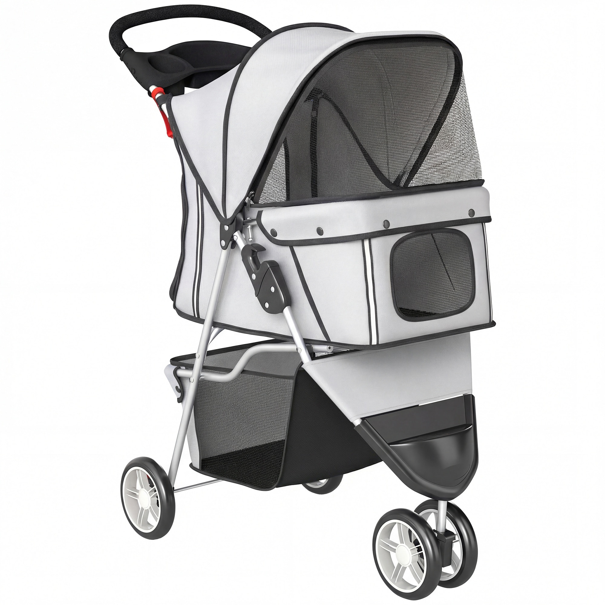 Poussette buggy pour chien chat animaux roue avant pivotante 360 degrés gris