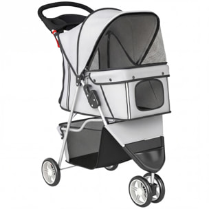 Poussette buggy pour chien chat animaux roue avant pivotante 360 degrés gris