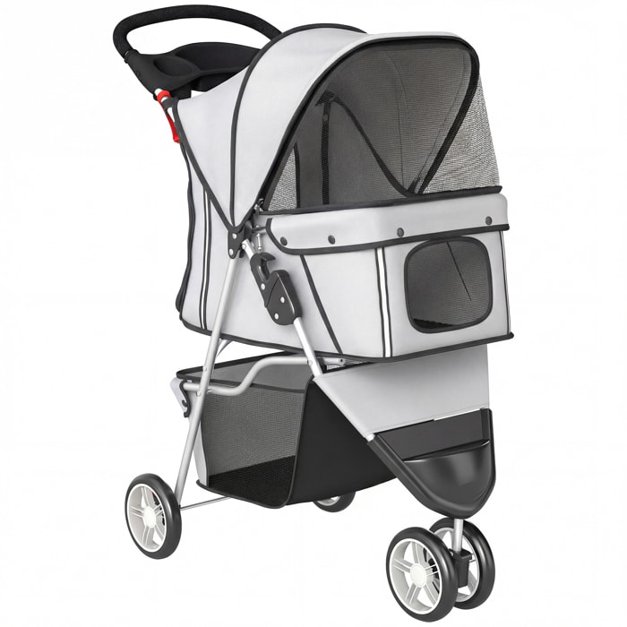 Poussette buggy pour chien chat animaux roue avant pivotante 360 degrés gris
