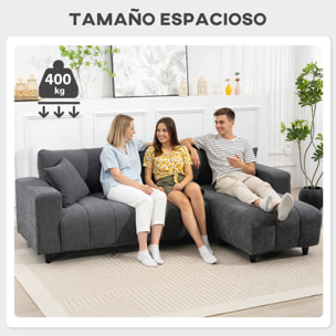 Sofá Chaise Longue Reversible, Sofá Esquinero en Forma de L de 3 Plazas, 2 Almohadas, Tapizado en Lino, Marco de Acero, para Salón, 242x156x87 cm, Gris Oscuro