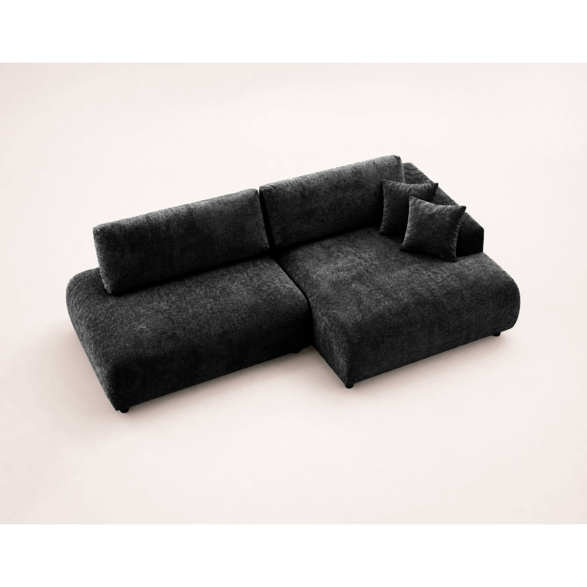 Pivoine - Canapé d'angle ouvert droit 4 places convertible avec coffre en tissu texturé - Noir