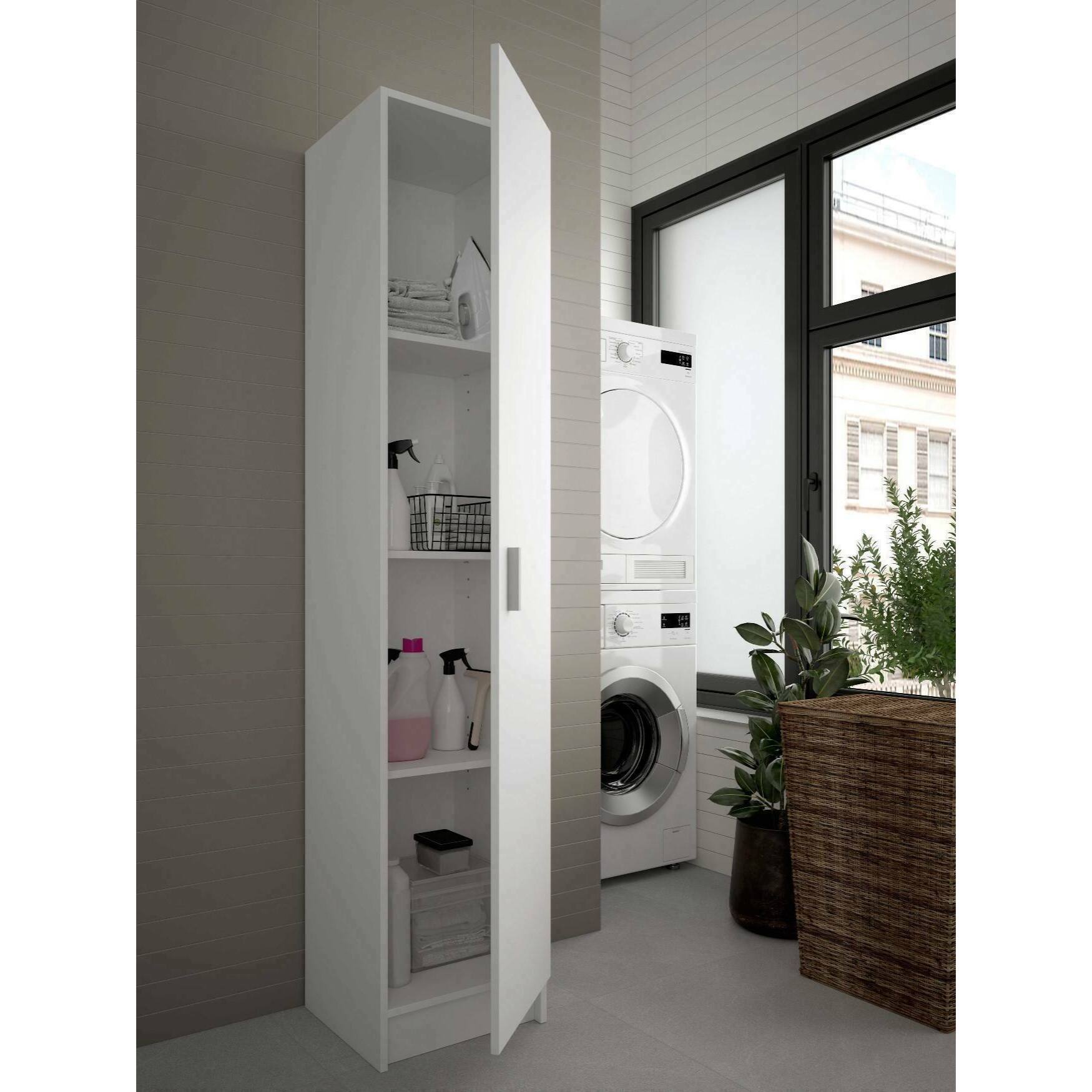 Armadio multiuso 1 anta Alexander, Mobile ausiliario, Guardaroba porta scarpe con ripiani, Scarpiera verticale, 37x37h180 cm, Bianco