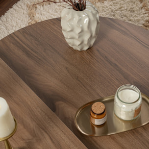 BONY Table basse ronde podium bois noyer et blanc 90cm