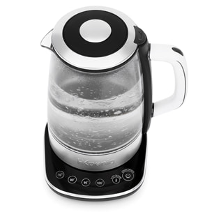 Hervidor eléctrico de vidrio, 1,5 L, regulable 70–100 °C, base giratoria 360°