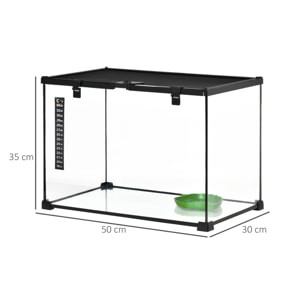 Terrarium en verre - vivarium reptiles & batraciens - habitat tortue - couvercle grillagé coulissant verrouillable - distributeur eau, thermomètre - métal noir verre