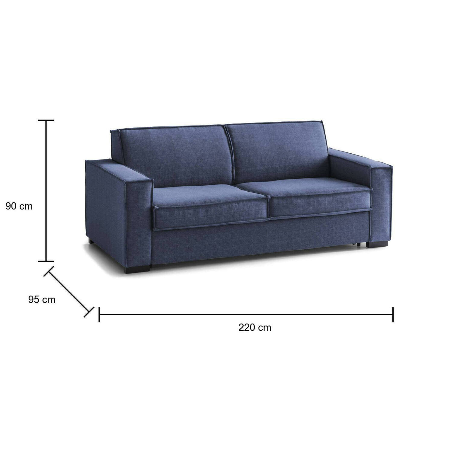 Divano letto 3 posti Asteroide, Sofà Soggiorno con apertura girevole, Tessuto imbottito, Braccioli standard, 100% Made in Italy, Cm 220x95h90, Blu