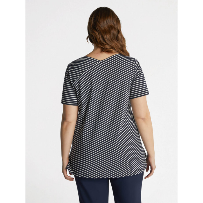 Fiorella Rubino - T-shirt a righe con strass - Blu