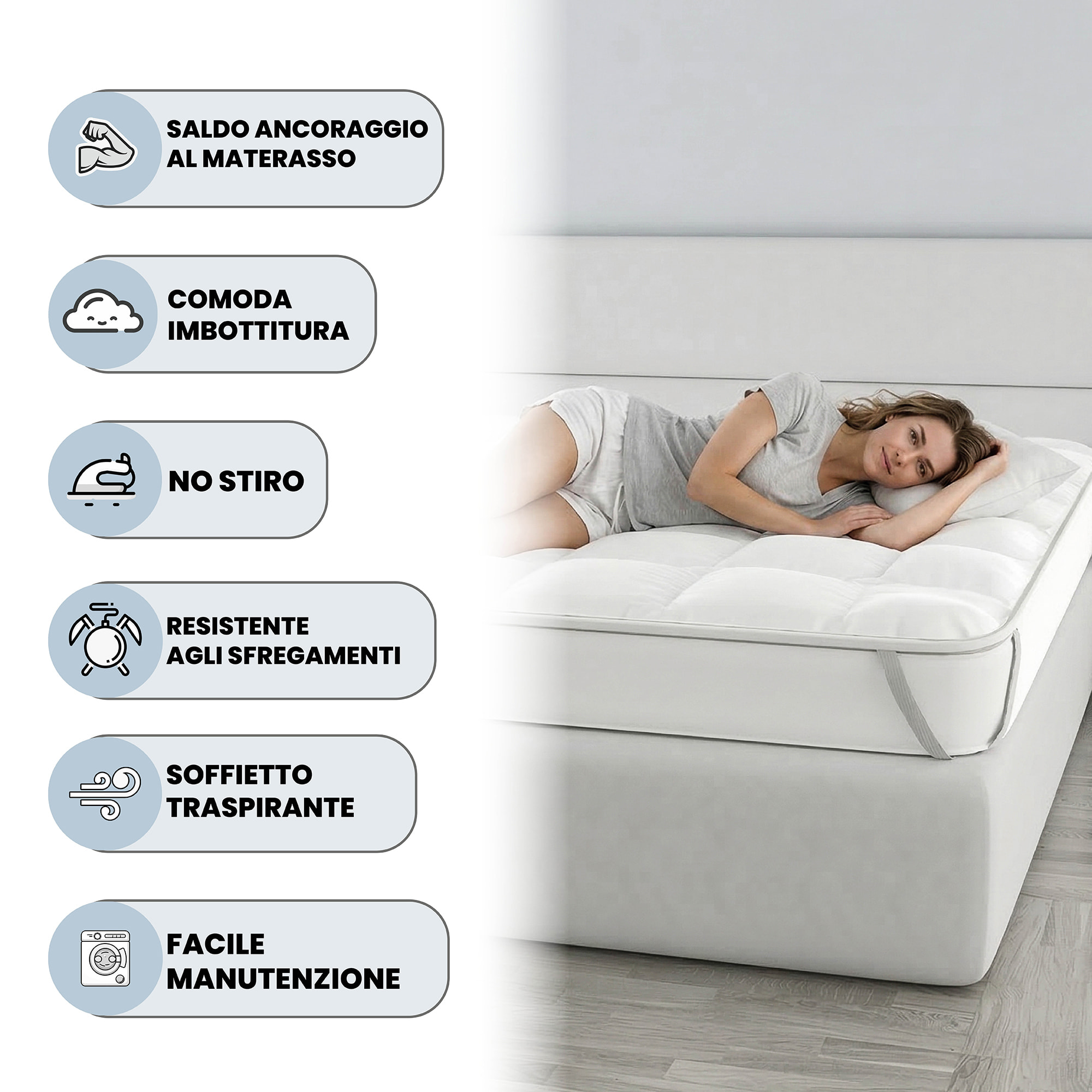 TOPPER BASIC TRAPUNTATO CON ELASTICI SINGOLO