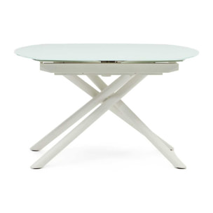 Mesa extensible Yodalia cristal templado y patas de acero acabado blanco 130(190)x100 cm