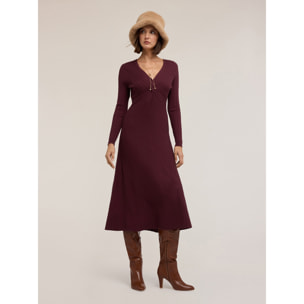 Motivi - Vestido acampanado de punto acanalado - Burgundy