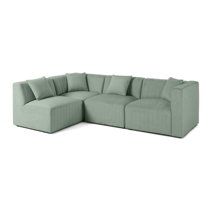 Nova - canapé modulable d'angle gauche - 5 places - en velours - Bleu