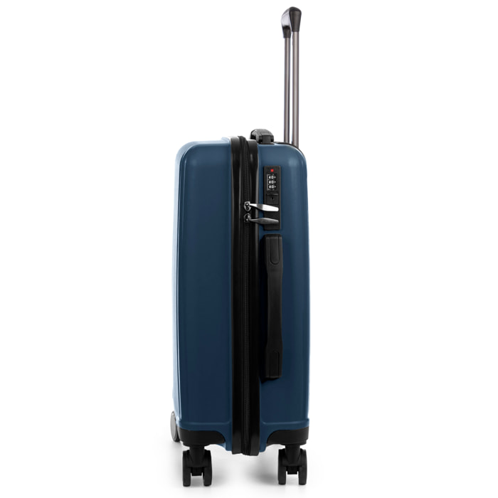 Set di 3 valigie Trolley, in materiale leggero PP resistente agli urti. Serratura TSA numerica, 4 ruote doppie girevoli a 360°.