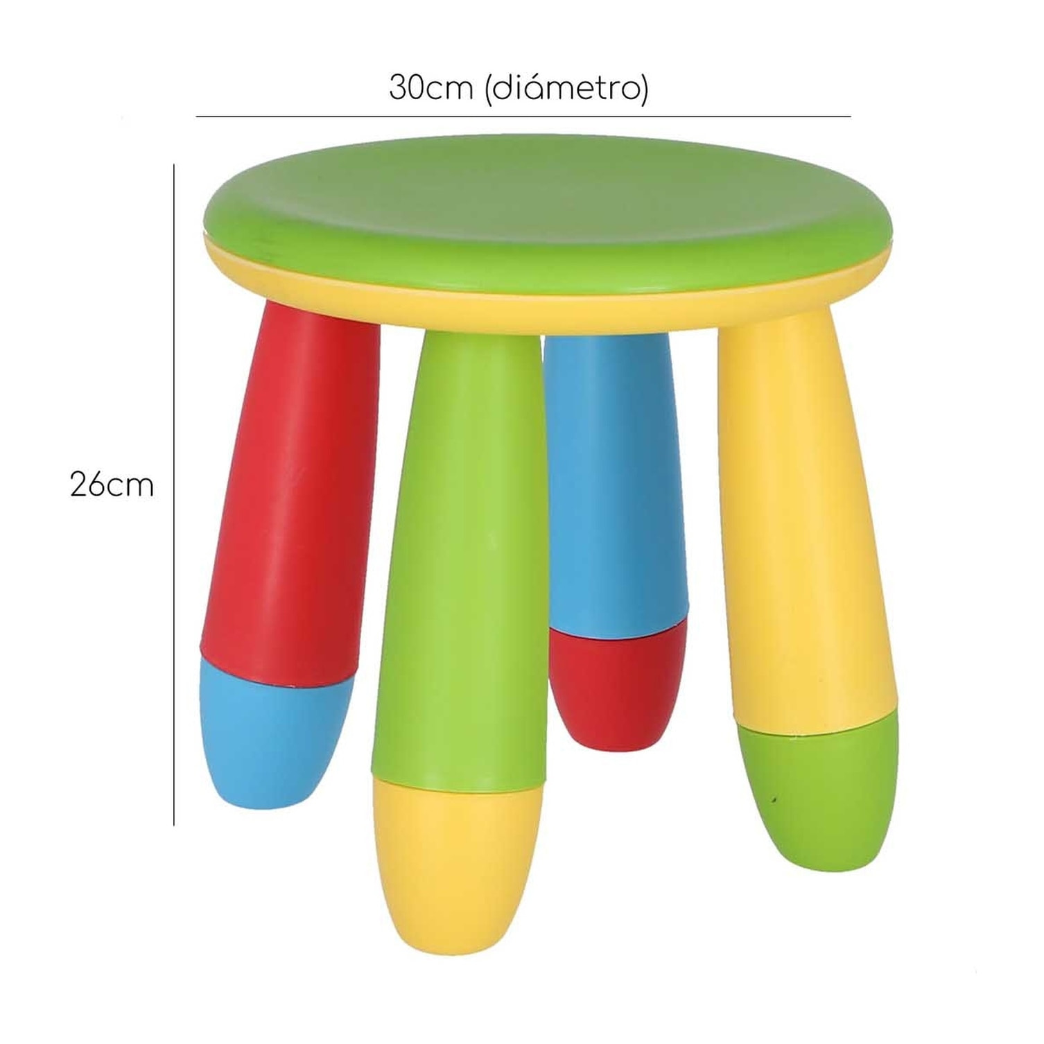 Taburete infantil verde en plástico fuerte y resistente, diá:30 cm x h:26 cm