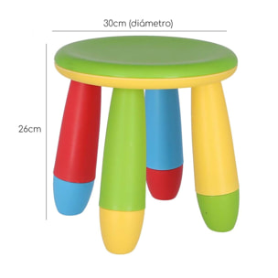 Taburete infantil verde en plástico fuerte y resistente, diá:30 cm x h:26 cm