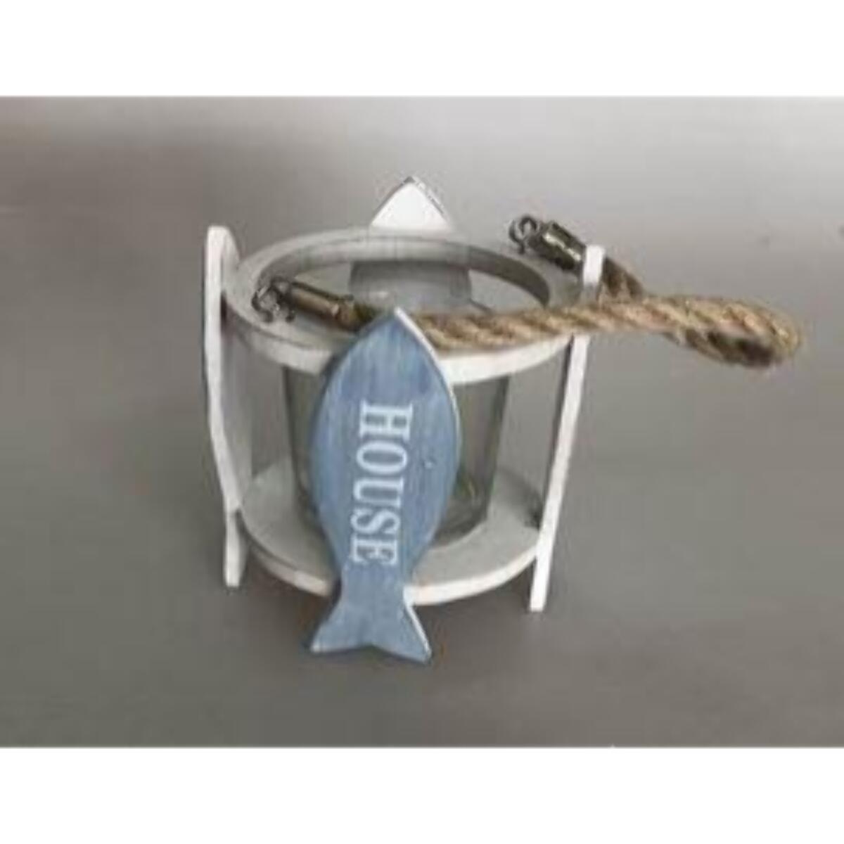 Portacandela in legno pesce azzurro cm ø11,5h15