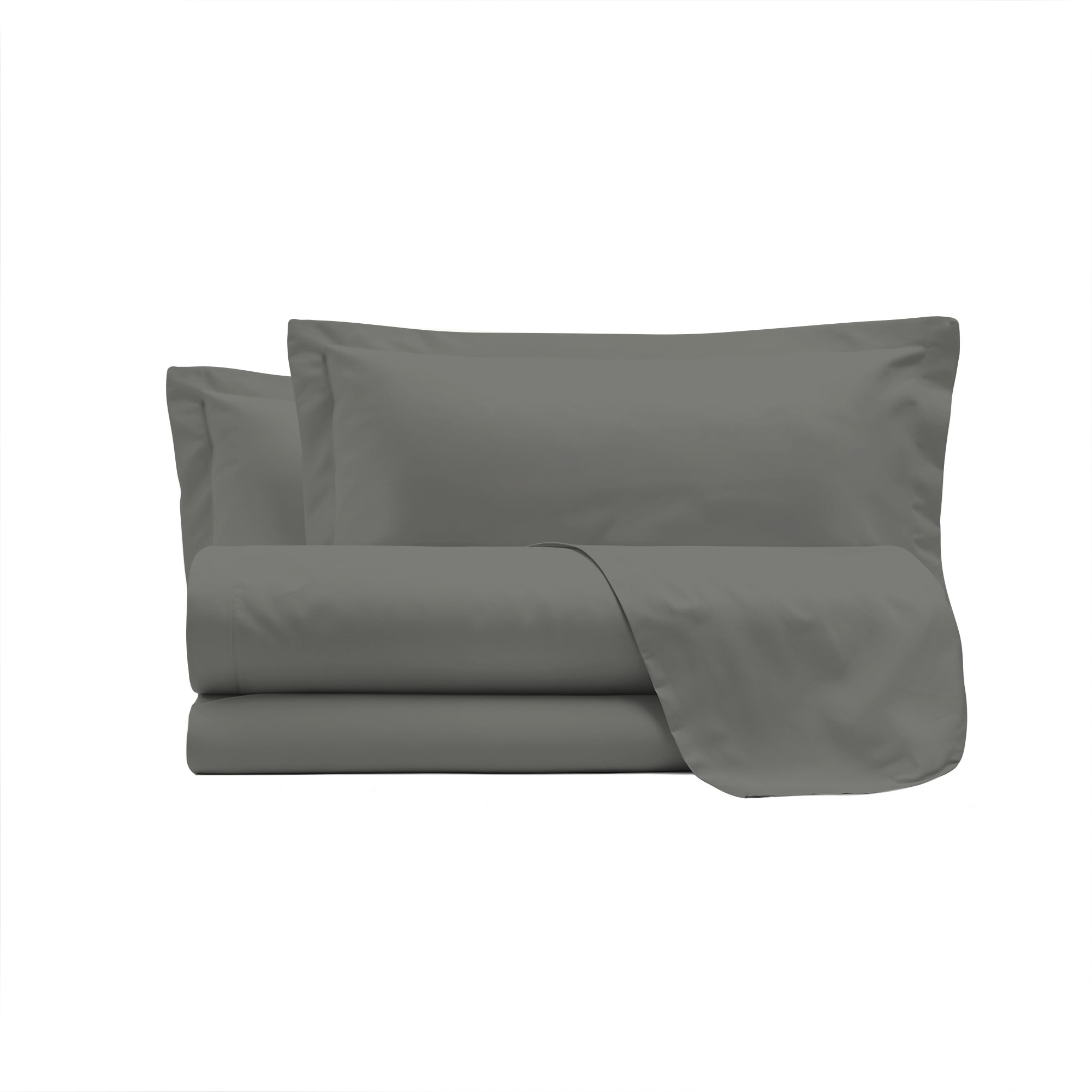 COMPLETO LETTO RASO CLOE, 100% Raso di Cotone, Made in Italy - FUMO