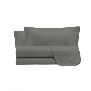 COMPLETO LETTO RASO CLOE, 100% Raso di Cotone, Made in Italy - FUMO
